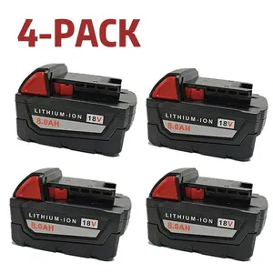 4 Pack Compatible with M18 Lithium Replacement Battery Pack series Milwaukee tools, models 48-11-1890, 48-11-1860, High-capacity battery, including garden tools, construction tools, and power tools. Lithium-ion battery pack.