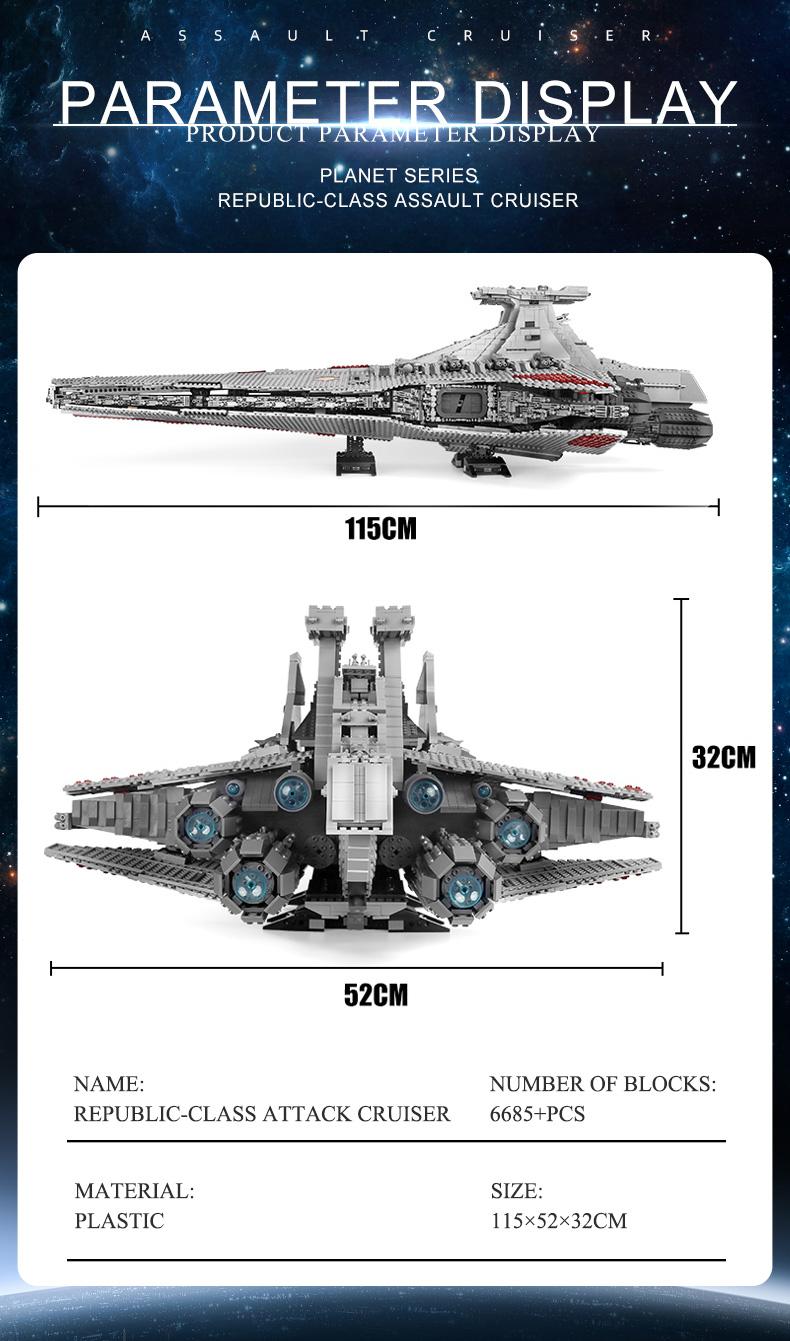 Mould King 21005 Star Spaceship Republic Attack Cruiser Building Block Toy UCS MOC Collection 6685 Pcs Replica Rocket Model Kit Model Aircraft