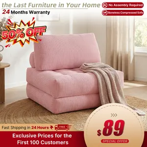 Yomsum Boneless Couch Bed Chaise Lounge Living Room Folding Sofa Plush Corduroy Fluffy Comfy Memory Foam No Assembly Required High-Density Foam Spring，3 in 1 sofa bed