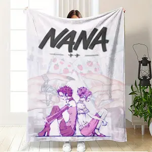 Nana animated cartoon flat-print velvet blanket, featuring retro-style digital prints and bright colors, ideal for sofas, beds, offices, camping and traveling - the perfect gift for birthdays, holidays and anime enthusiasts.