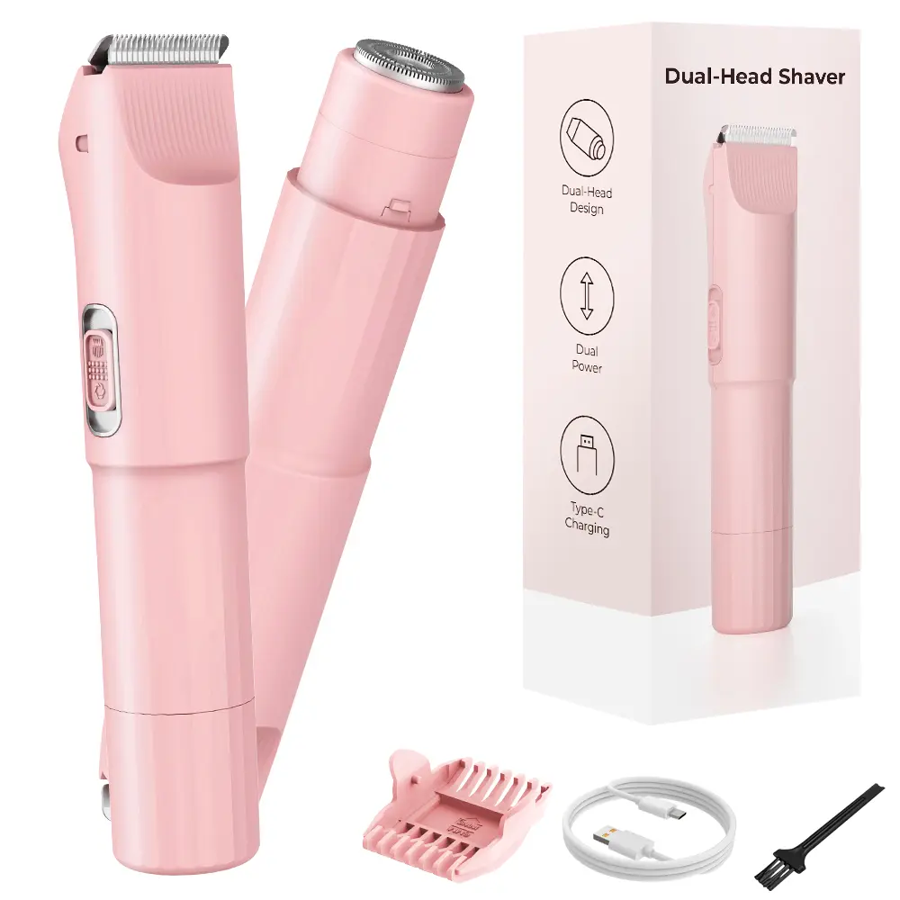Women's Electric Bikini Trimmer & Hair Shaver - Dual Head Ceramic Blades, Stainless Steel Components, Painless Wet-Dry Use for Facial & Body Grooming, Lightweight Cordless USB Fast Charge, Flawless Quick Smooth Gift, Rechargeable Shaver Machine
