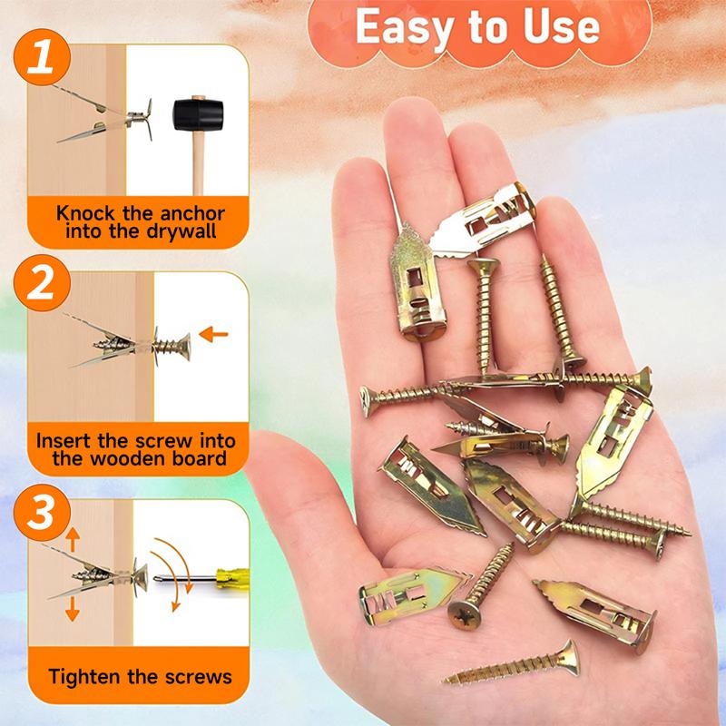 40Pcs Self Drilling Drywall Anchors with Screws, 20Pcs Metal Self-Drilling Anchors and 20Pcs Screws Kit, No Drill Or Holes in Wall for Fixing TV, Shelf, Cabinet, Curtains, Calligraphy