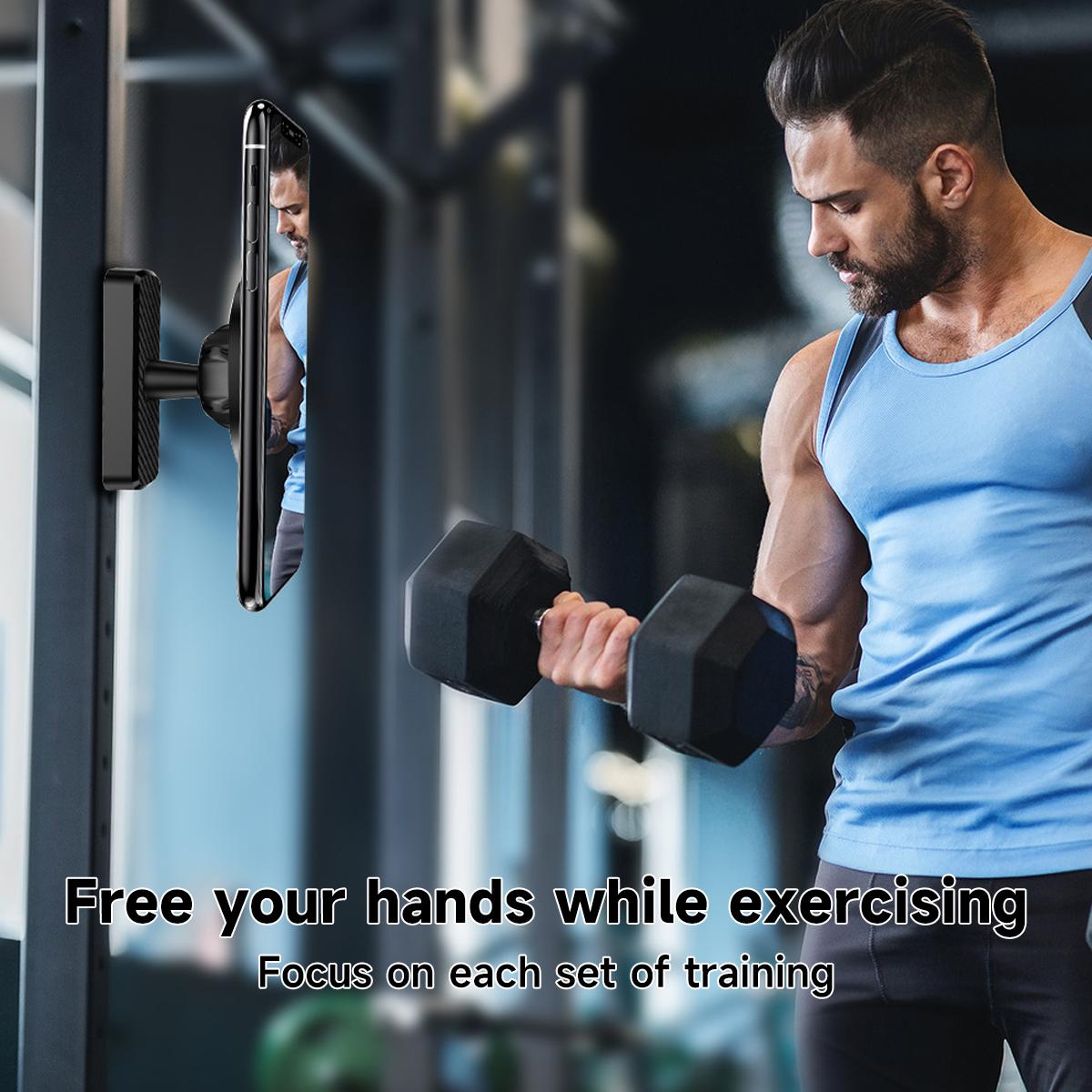 Magnetic Phone Holder for Gym, Alloy Base & Ball Joint, 360 Adjustable Phone Mount, Universal Fitness Equipment Accessories Essentials