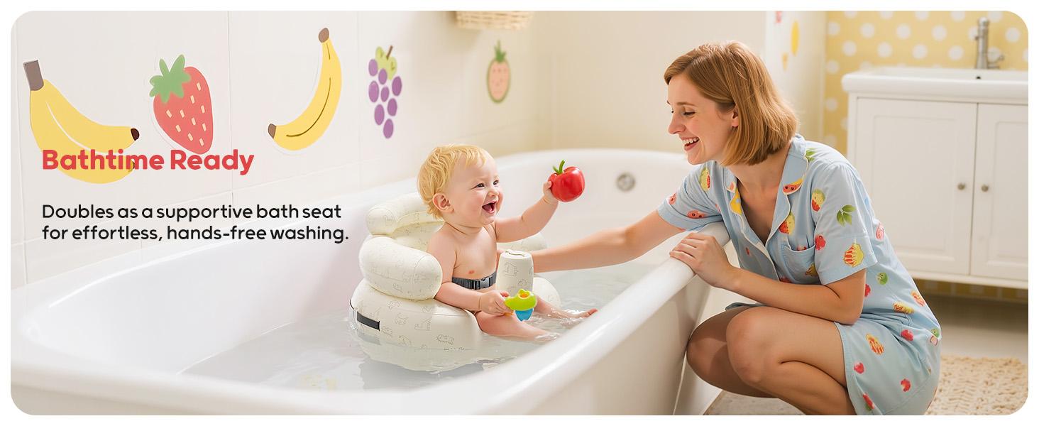 QPAU Inflatable Baby Seat with Safety Harness for Babies 3 Months & Up, Baby Floor Seats for Sitting Up, Baby Seats for Infants, Blow Up Baby Chair with Built in Air Pump (Dinosaur)