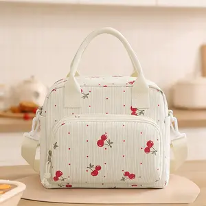 Corduroy Insulated Lunch Bag，11L Lunch Bag for Women and Men,Lunch Organizer,Reusable Lunch Box,Water Resistant Portable Cooler Tote Bag for Work Picnic