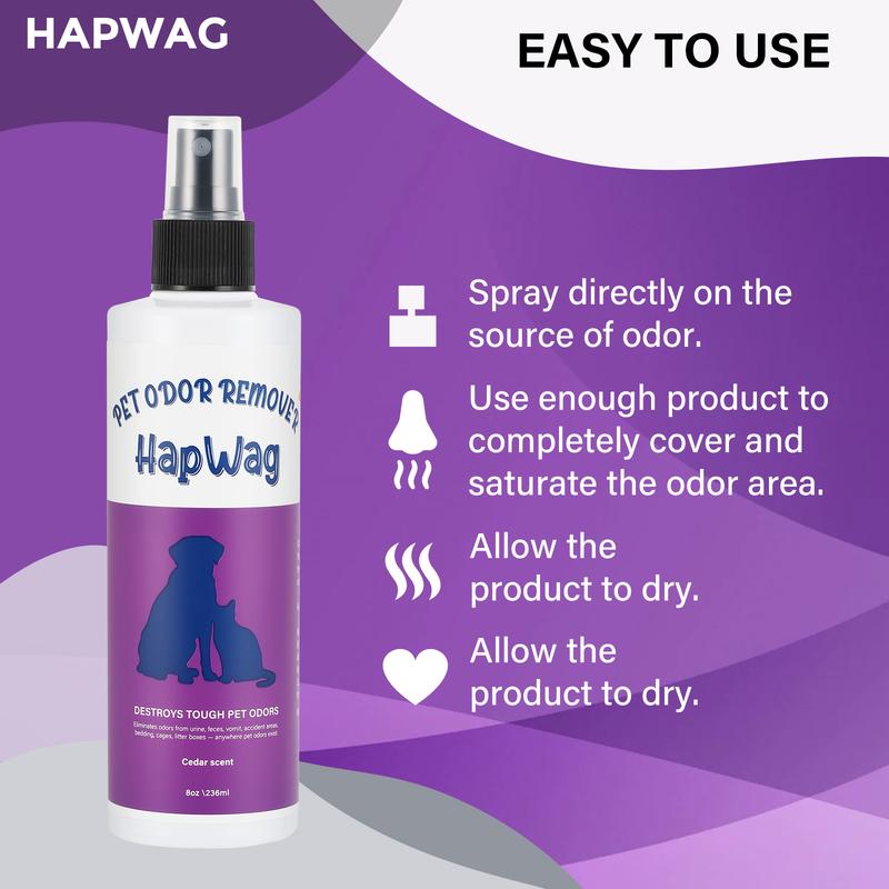HAPWAG Pet Odor Eliminator Spray – Non-Toxic, Cedar Scent, Safe For Pets & Kids (8oz)