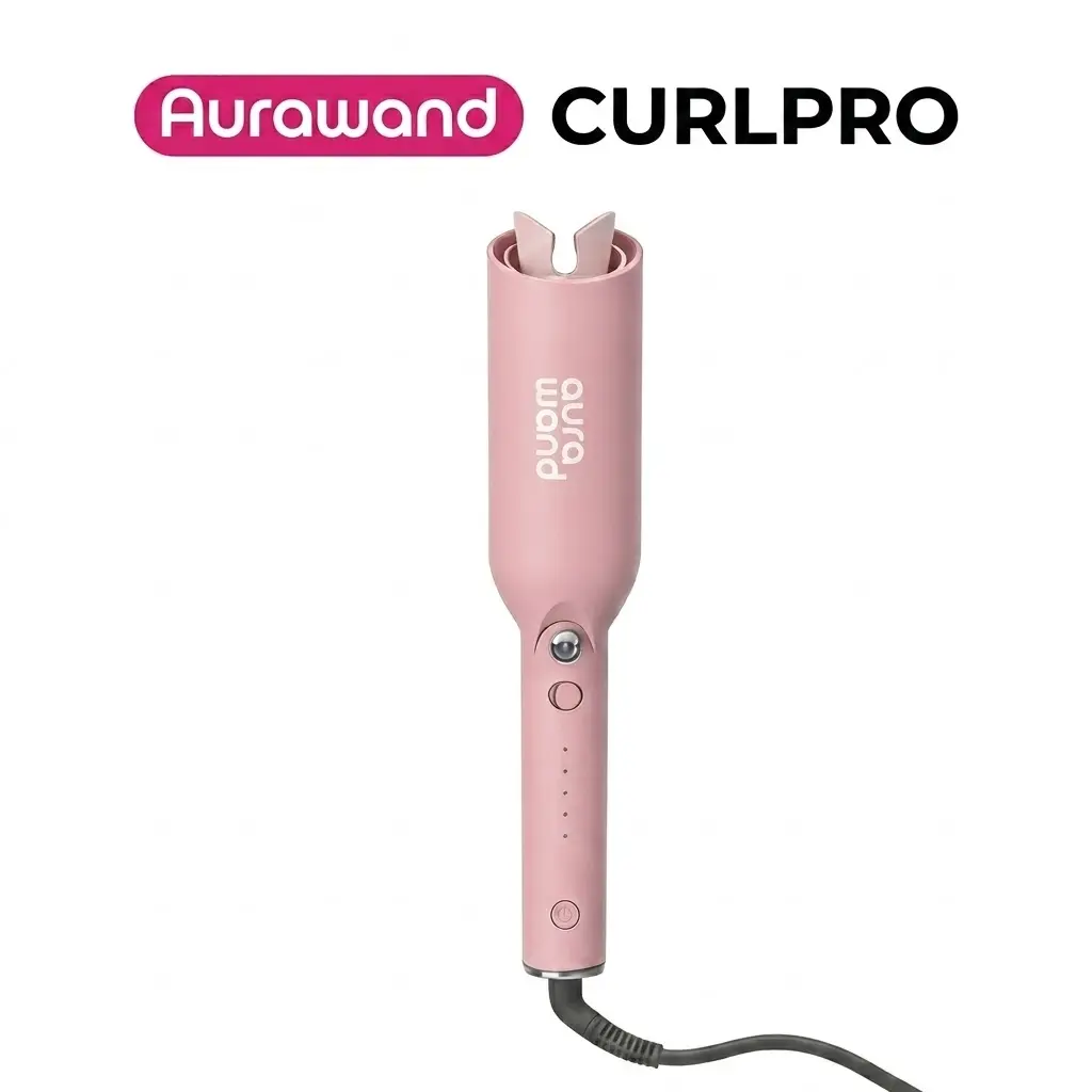 Plug-Powered Aura Hair Curling Wand - Auto-Rotate Ionic Hair Styling Tool with Anti-Jam Ceramic Barrel, Dual Temp Settings, Portable ABS Heated Curler for Youth