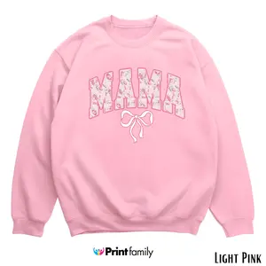 Mama Sweatshirt, Cute Mom Crewneck, Floral Mama Shirt, Gift for Mom, Bow Mom Sweater, Mother's Day Sweatshirt, Aesthetic Mom Pullover - Hoodie, Womenswear