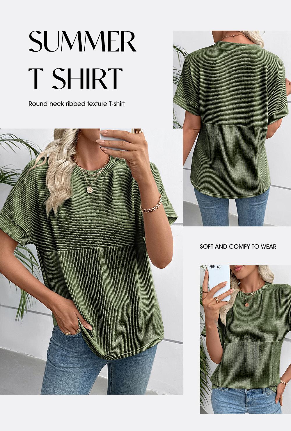 EVALESS Women's Solid Short Sleeve T Shirts Tops Ribbed Knit Striped Crewneck Casual Loose Fit T Shirts 2026 Womenswear Springtok Summer Outfits