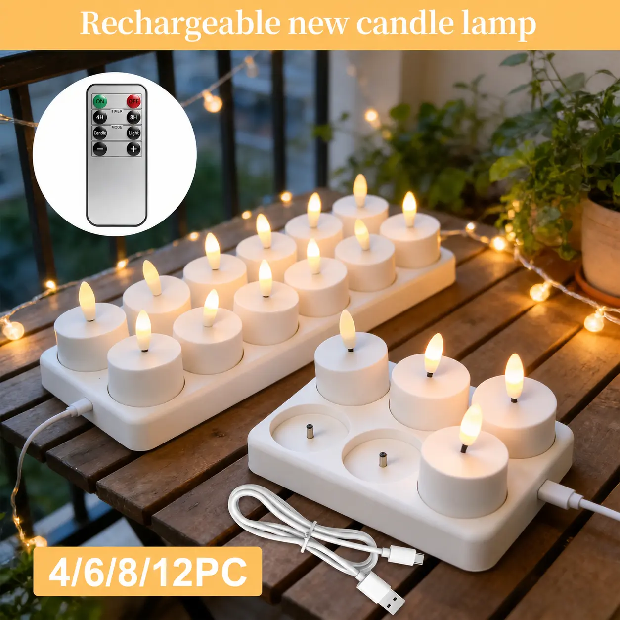 4/6/8/12 rechargeable flame-free LED tea lights with timer function and charging base, realistic candlelight with soft flickering, suitable for Halloween, Christmas holidays and parties, ideal for creating a warm ambiance in the home dining table, living