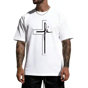 Cotton Short Sleeve  T-Shirt Men'S Summer Casual Sports T-Shirt with Religious Cross Print,  Crew Neck, Short Sleeve, Geometric Pattern,Slight Stretch, Loose Fit, Streetwear  Graphic tees Crewneck Top