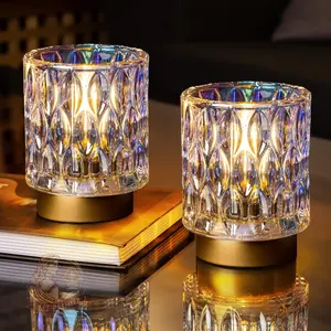 Battery Operated Table Lamps Timer, Mini Crystal Lamp for Area No Plug, Cordless Lamp with LED Bulb for Power Outage, Decorative Lamp for Tabletop/Corner/Entryway/Stairway/Bathroom/Fireplace(2*PEARL)