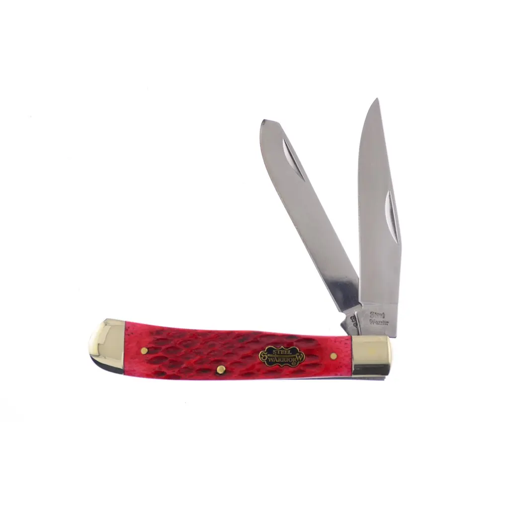 Steel Warrior Dark Red Walnut Jig Trapper Frame Pocket Knife with 3¼ in Stainless Steel Blade, Nickel Bolsters, Retractable Grip - Portable Multipurpose Knives, Outdoor EDC, Lightweight Tools for Everyday Carry Hand Tool
