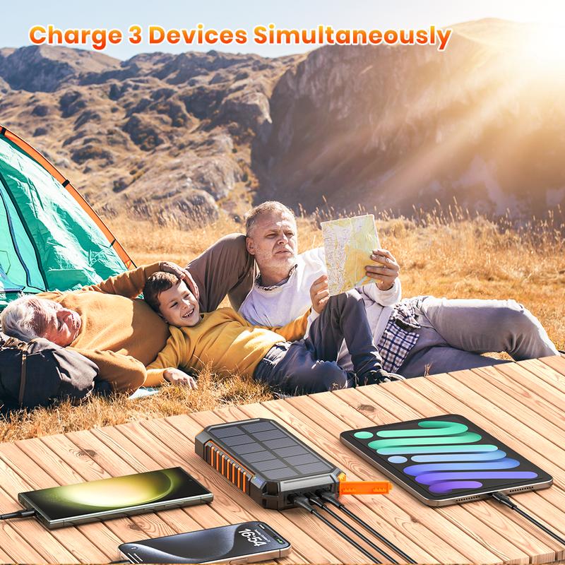 Solar Power Bank Solar Charger 48000mAh 3A Fast Charging Phone Charger External Battery Pack 3 Outputs Solar Portable Charger for Cellphone Tablet
