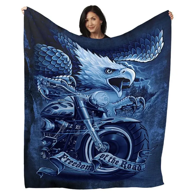 Biker Blanket, Freedom of the Road Motorcycle Throw, Eagles, Chopper, Lightning, Bikes, Sturgis Fleece, Humor, Legends, Wall Hanging, Home Décor, Fabric Poster, Wall Art Gift Blanket Gift Idea Home Party Holiday Decor Christmas and Halloween and Birthday