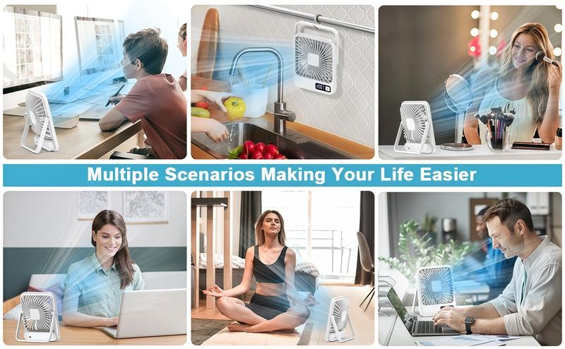 LMMAKE 5-Speed 180° Adjustable Desktop Fan Converts to Hanging Mode Ultra-Quiet USB Rechargeable Multi-Directional Cooling for Offices Dorms Bedrooms & Outdoor Spaces Ideal for Professionals & Light Sleepers