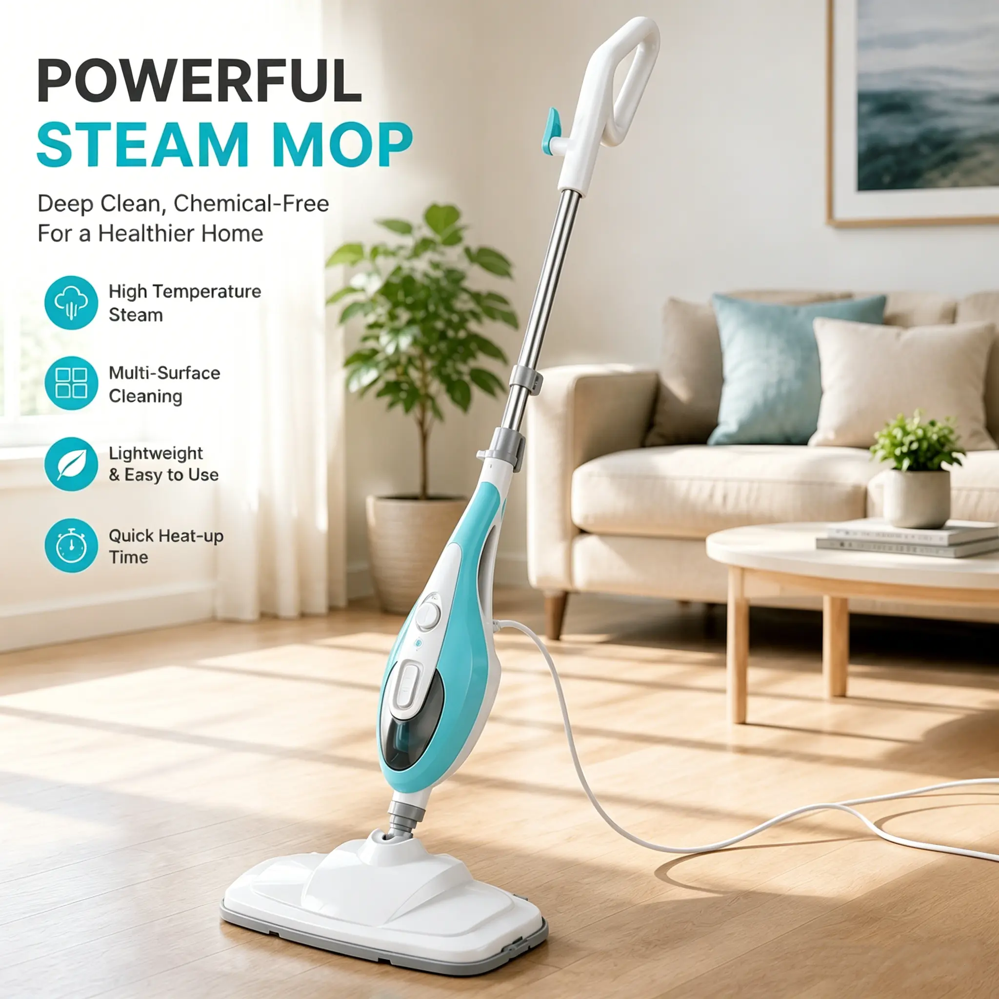 【Summer Sale】Lightweight Electric Steam Mop - Detachable, Portable Handheld Mop, Multifunction Floor Steamer Machine for Hardwood, Tile, Laminate Floors, Includes 2 Cleaning Pads
