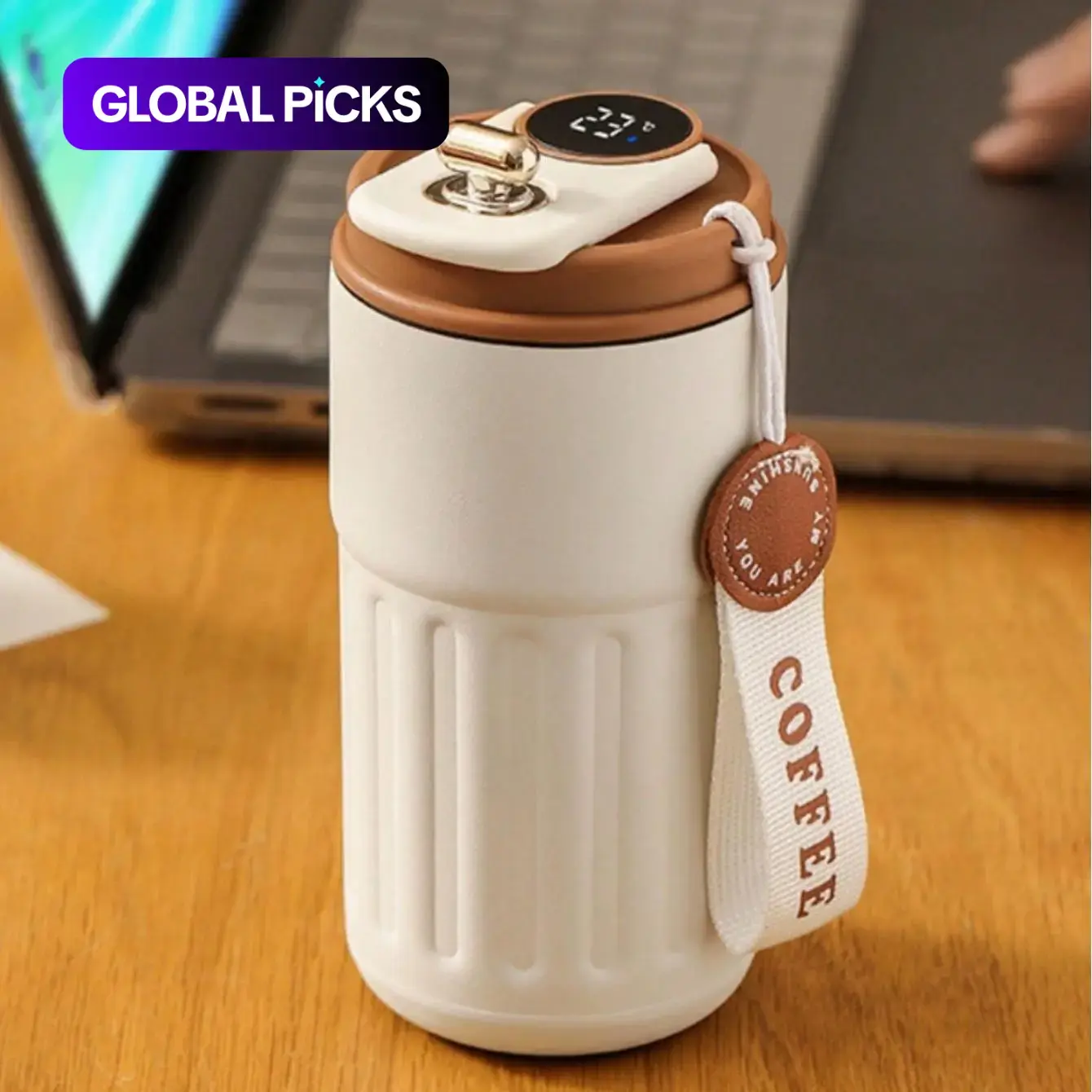 Temperature Display Stainless Steel Insulated Mug, Thermos, Portable Coffee Vacuum Insulated Bottle with Strap, Sports Water Bottle, Valentine's Day Gift, Double Wall Insulated