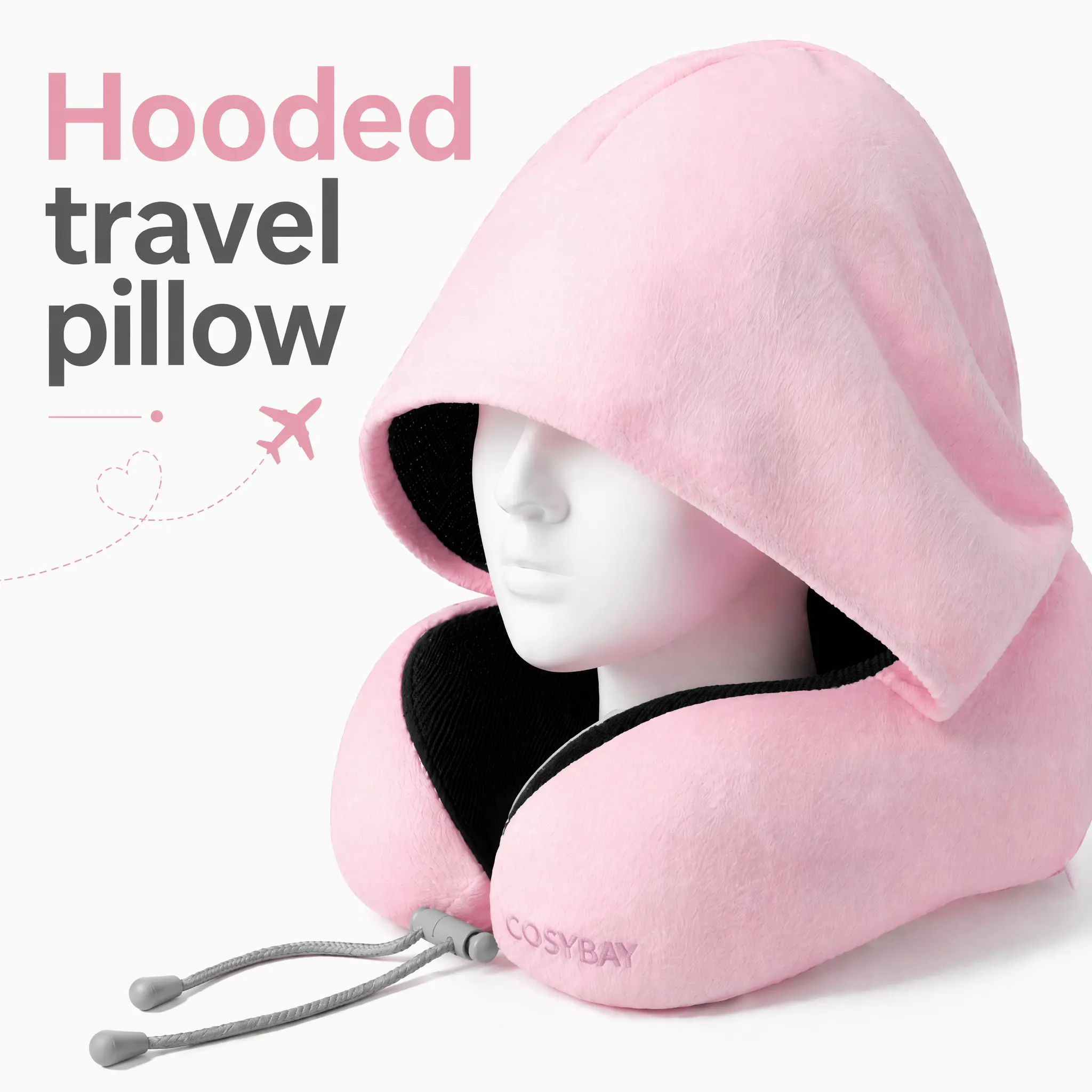 Hooded Travel Neck Pillow, Memory Foam U Shape Neck Support Pillow with Light Blocking Hood, Adjustable Drawstring, Washable Cover, Portable Airplane Car Office Road Trip Sleeping Travel Accessory for Men Travelers,#halloweenfinds #tiktokshopbacktoschool