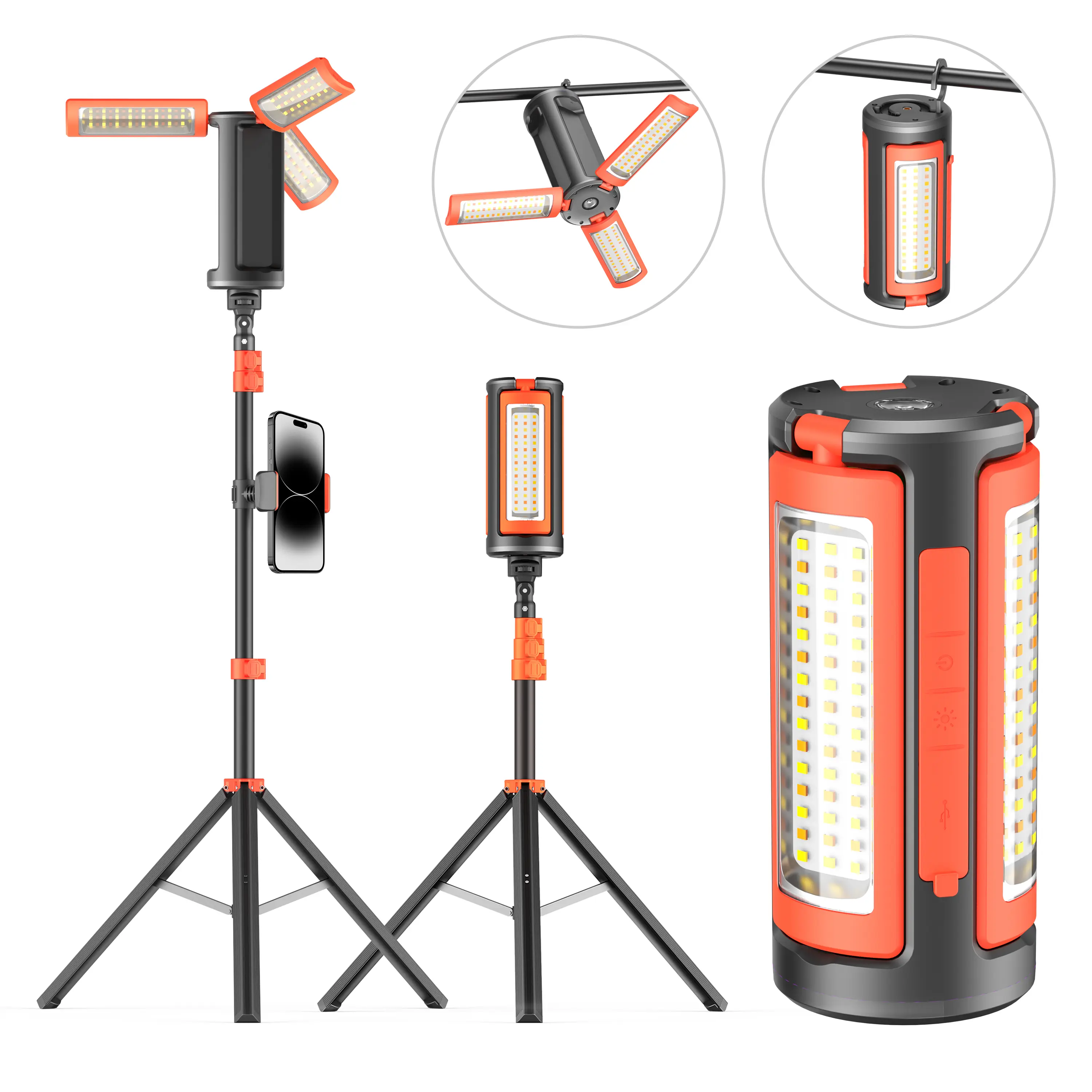 3-Head LED Camping Lantern with 67" Adjustable Tripod Stand, Rechargeable Portable Work Light & 10000mAh Power Bank, Tools and Gadgets for Adults, Mens Gifts & Birthday Gifts for BF, Flash Lights, Outdoor Gadgets, Accessories Adults
