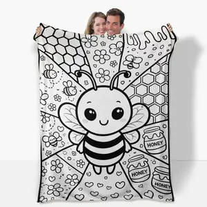 Color-Fillable Flannel Blanket Bee Pattern Creative Art Project – Parent-Child Craft, Interactive & Collaborative, Gift for Adults and Children