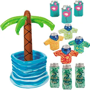 Inflatable Palm Tree Cooler with Assorted Can Coolers for 48