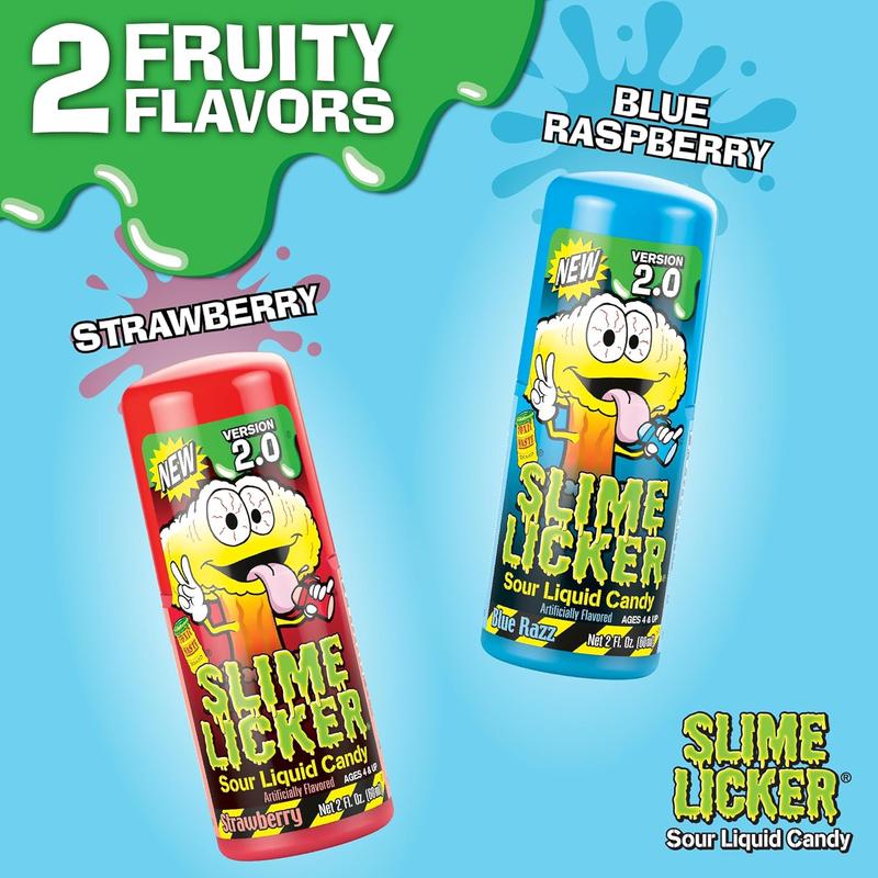 Toxic Waste Slime Licker 2.0 Liquid Candy, suitable for kids teens and parties, sour liquid candy snack, 3 pack assorted flavors, 2 oz bottles, intense sour kick, fun treat moments