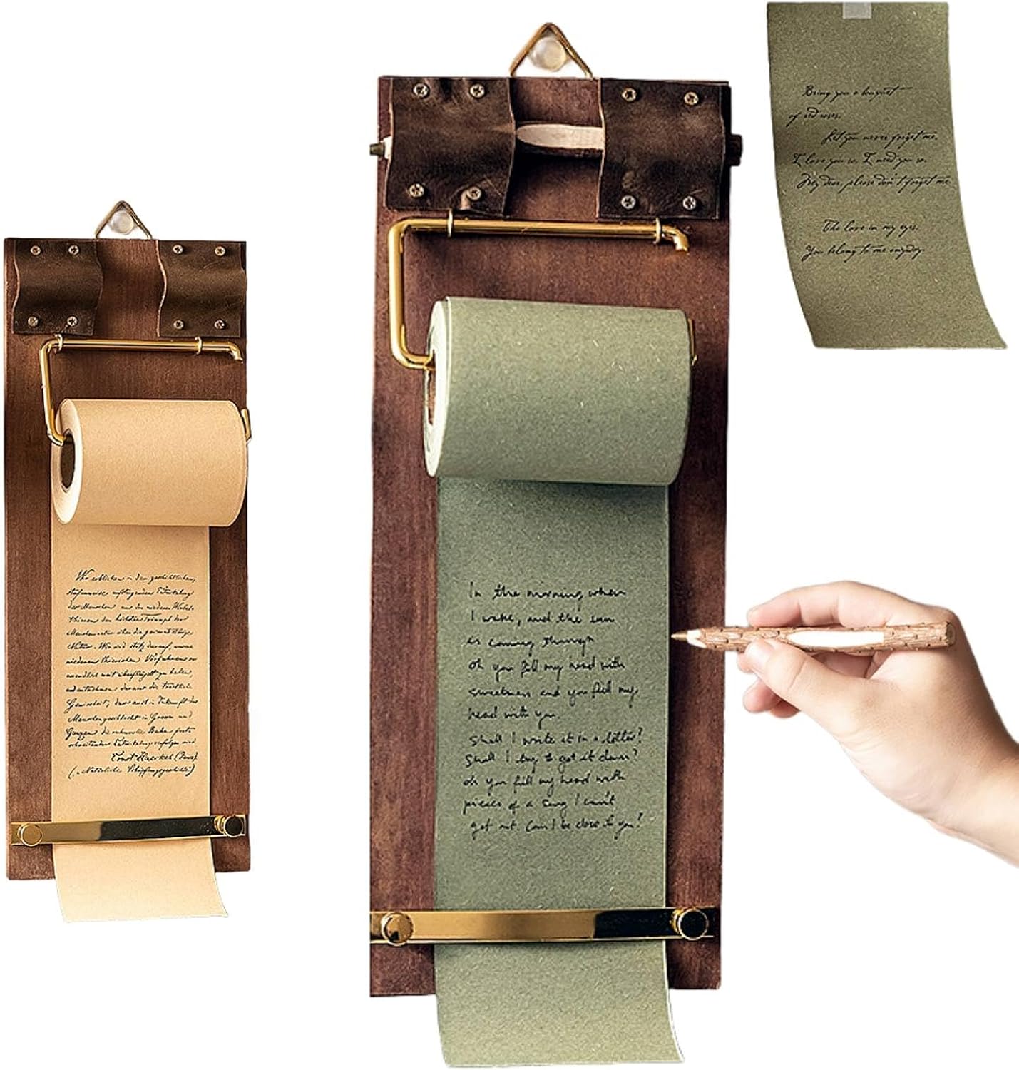 MUNBYN  Vintage Wooden Sticky Note Holder Board, Hanging Roll Paper Note Pad with 1 Paper Roll & 1 Wooden Pen  Desktop Organizer for Home, Office, or Study