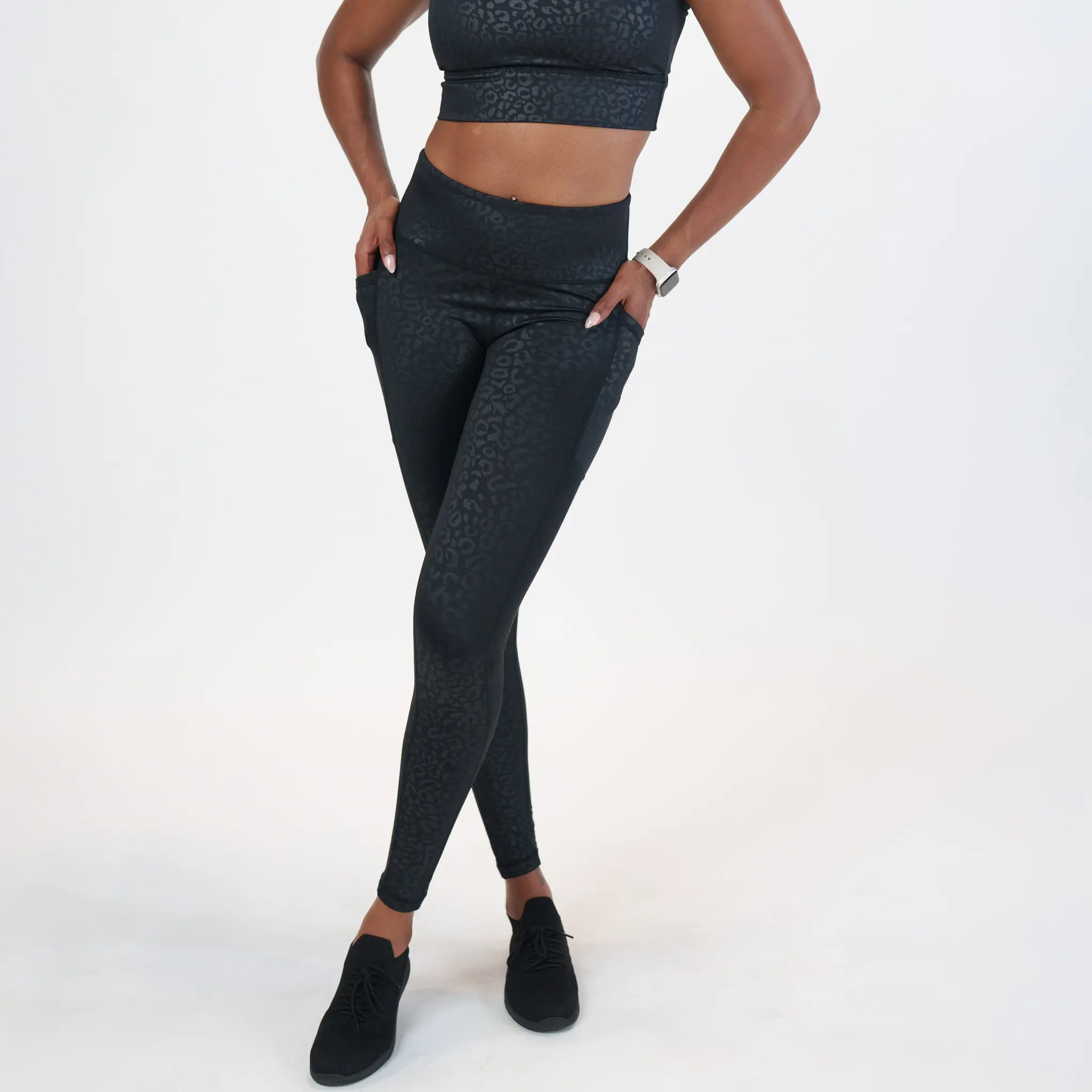 CVG Women's Black Leopard Print Leggings with Pockets, High Waist & Squat Proof for Yoga, True Fit, Capri & Cropped Options, Pocketed, Fitted