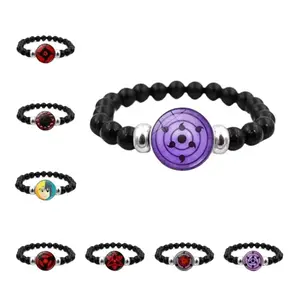 Naruto Anime Sharingan & Rinnegan Beaded Stretch Bracelet Konoha Logo Unisex Jewelry Handmade Naruto Bracelet Sharingan, Rinnegan & Konoha Symbol Beaded Stretch Bracelet for Fans luck money astrology lover