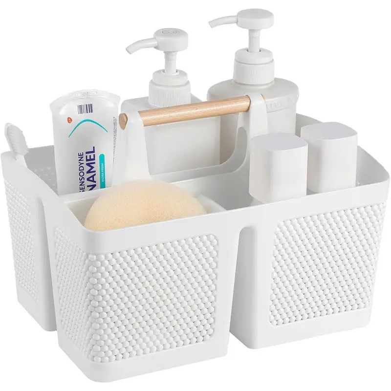 P Portable Shower Caddy Basket Plastic Cleaning Caddy Organizer Storage Tote with Handle for Bathroom, College, Dorm Room Essentials, White Kitchen Laundry Smooth Wooden Black