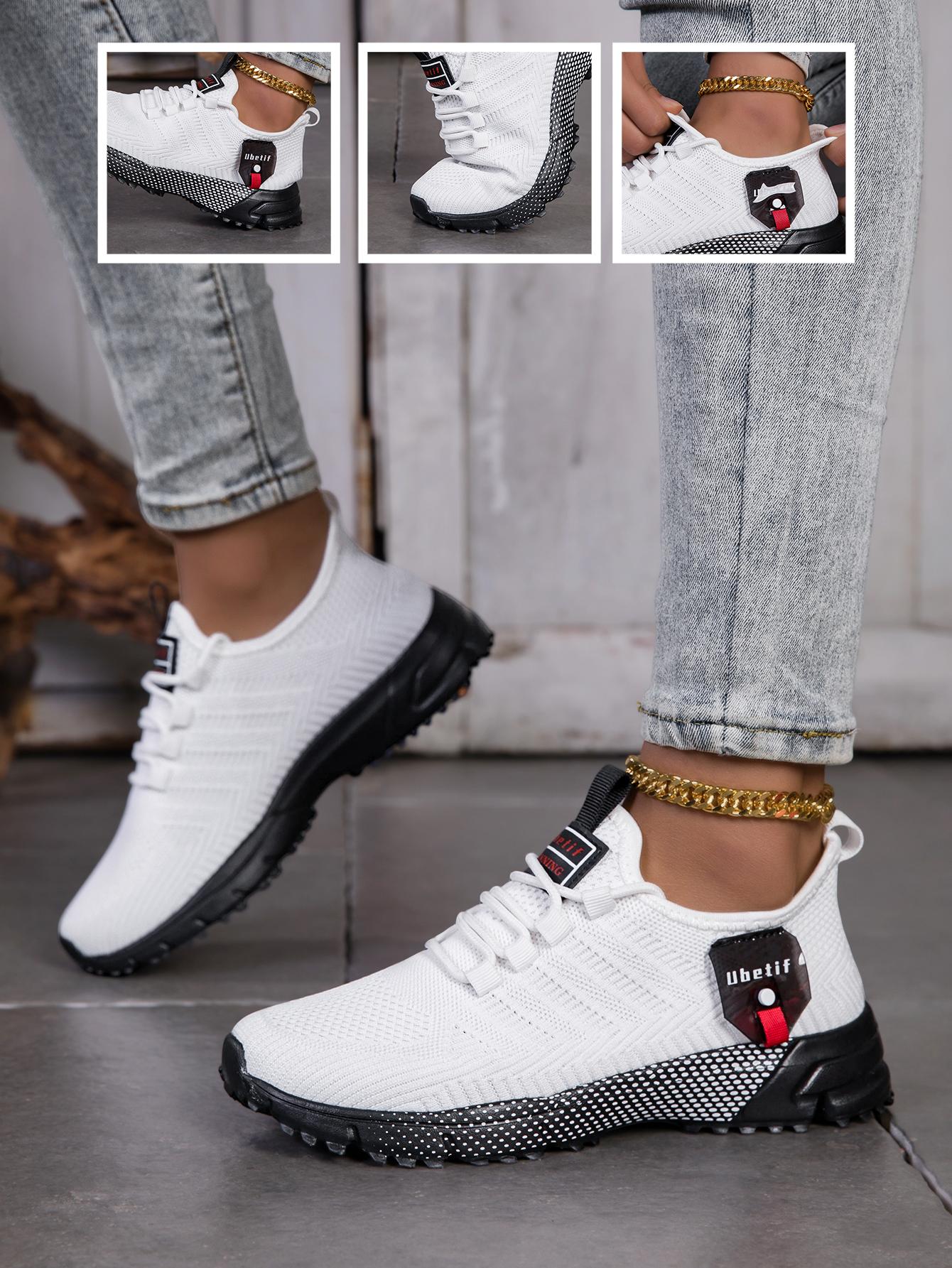 Women's fashionable and breathable knitted athletic shoes, 2026 new spring/autumn casual lightweight soft-soled walking shoes, comfortable low-top outdoor running shoes.