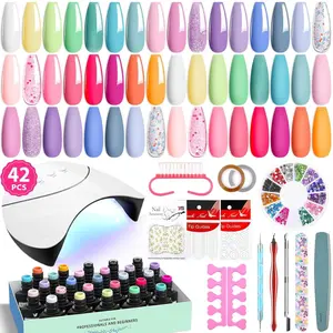 42 Pcs Gel Nail Polish Kit with U V Light 24 Popular Colors Gel Polish Nail Kit Green Blue Purple Pink Orange Complete Nail Kit with Manicure Tools Gifts for Women Girls