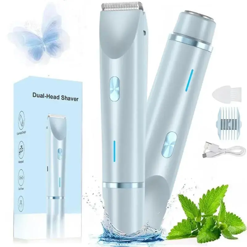 2 in 1 Electric Hair Removal Tool for Women, Dual-Head Electric Razor, Body & Facial Shaver, Waterproof Wet/dry Use Trimmer, Cordless Body Shaver, Cordless Rechargeable Shaver, Shaving Tool