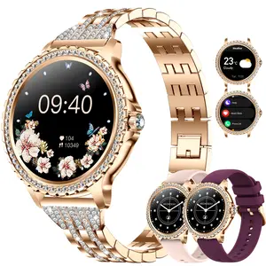2026 New Gold Metal Strap Women Smart Watch Wireless Call 1.32 Inch Ladies Fitness Smartwatch Message Notification Music Control Remote Camera Control Drink Water Reminder Compatible with iPhone and Android Phones