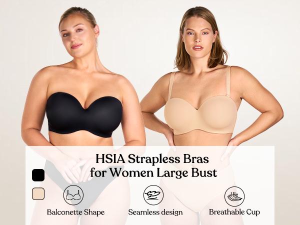 HSIA Women's Plus Size Breya Seamless Strapless Bra, 1/2 Coverage, Breathable Stretch Fabric, Hand Wash Only