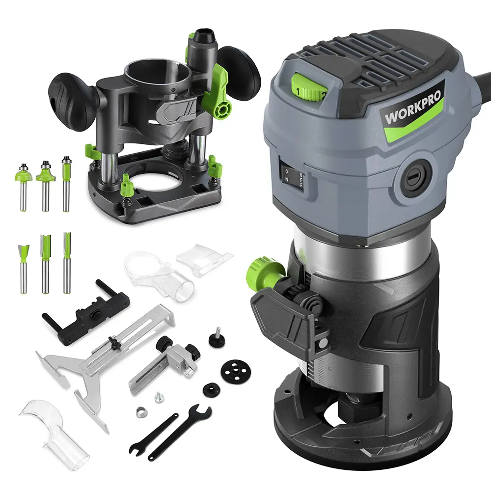 #backtoschool WORKPRO Compact Router Combo Kit, 6.5 Amp Compact Router Fixed Base & Plunge Router for Woodworking Slotting Trimming, 6 Variable Speeds to 32000 RPM