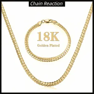 Men 18K gold plated Necklace Cuban Link Chain and bracelet set, Flat Curb Chain Necklaces Unisex, Gold Plated Chunky Hip Hop Neck Chain,5mm Width, 19.68-23.62 Inches Length Jewelry for Mens Women