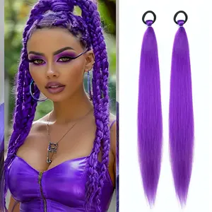 stage performance 2pcs Purple Festive Ombre Jumbo Braiding Ponytail Extensions 26-Inch Synthetic High Temperature Fiber Hair with Elastic Band for Women & Girls - Ideal for Christmas & Holiday Celebrations Hair Accessories fluffy hair piece