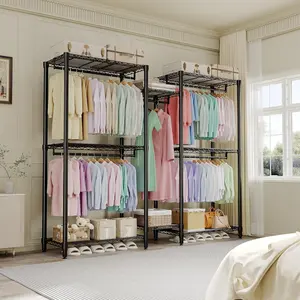 Heavy Duty Clothes Rails, Clothes Rack with 5 Hang Rods & 8 Shelves, 848kg Max Load Freestanding Wardrobe Closet for Corner, Coat Rails with Shoe Rack 187W x 44D x 194H cm