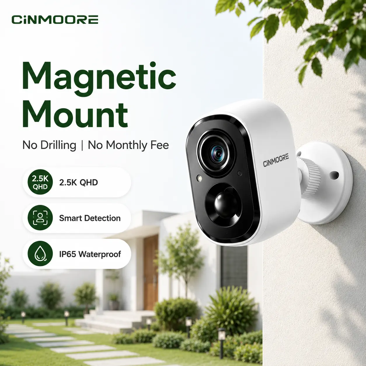 CINMOORE 2.5K Wireless Home Security Camera - Magnetic WiFi Camera with Color Night Vision, 2-Way Audio, Human Motion Sensor, Local Storage, Waterproof, Easy Installation, Smart Home Gadget for Garage, camera security cameras for home