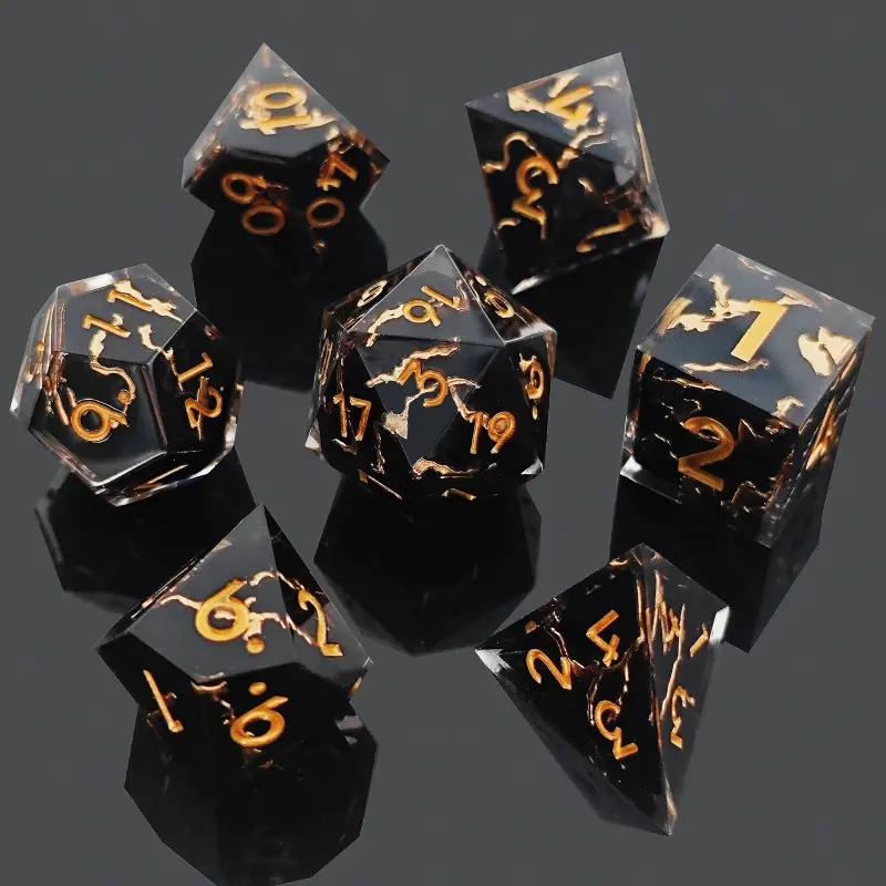 Sharp-Corner Resin Polyhedral Set - Dice-Within-Dice Design for TROG, Dungeons & Dragons, Miniature Tabletop Party Games for Adults (Toys & Hobbies, Board Games), D, Role-Playing, Dice Party Games For Adults