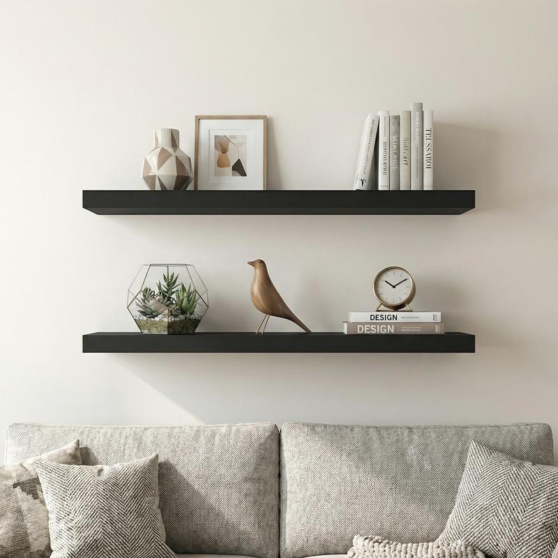 Spaco 35.4" Maple Black Floating Wall Shelves - Modern Wood Storage for Bathroom, Bedroom, Kitchen & Living Room (Invisible Brackets, Decorative & Functional for Books & Organization) Spaco 35.4" Maple Black Floating Wall Shelves - Modern Wood Storage for Bathroom, Bedroom, Kitchen & Living Room (Invisible Brackets, Decorative & Functional for Books & Organization)