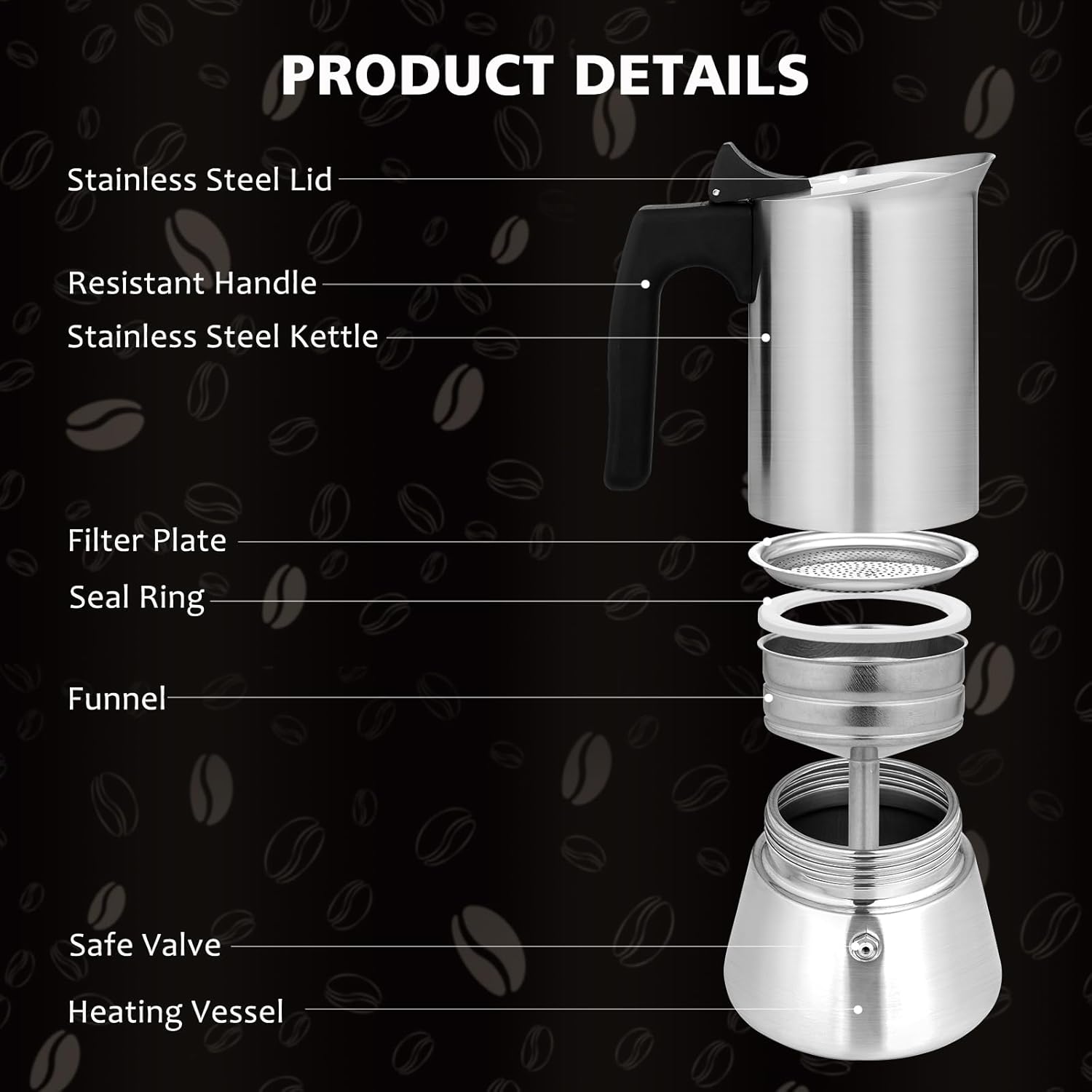 Espresso Maker Stainless Steel Moka Pot, 6 cup Espresso Coffee Pots 300ml/10oz(Espresso Cup=50ml/1.7oz), Italian Coffee Maker for Induction Cookers Hobs, Cafe Maker for Camping Home Espresso Maker Stainless Steel Moka Pot, 6 cup Espresso Coffee Pots 300ml/10oz(Espresso Cup=50ml/1.7oz), Italian Coffee Maker for Induction Cookers Hobs, Cafe Maker for Camping Home