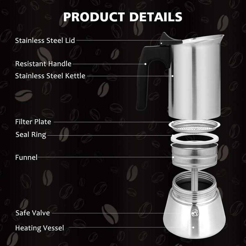 Espresso Maker Stainless Steel Moka Pot, 6 cup Espresso Coffee Pots 300ml/10oz(Espresso Cup=50ml/1.7oz), Italian Coffee Maker for Induction Cookers Hobs, Cafe Maker for Camping Home Espresso Maker Stainless Steel Moka Pot, 6 cup Espresso Coffee Pots 300ml/10oz(Espresso Cup=50ml/1.7oz), Italian Coffee Maker for Induction Cookers Hobs, Cafe Maker for Camping Home