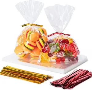 Cello Cellophane Treat Bags, 200 Pcs 4X6 Inches Clear Cellophane Bags with 200 Twist Ties for Gift Wrapping,Packaging Candies,Dessert,Bakery,Party Favors Aegero