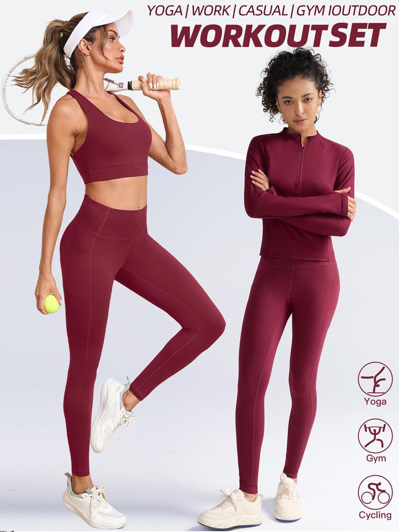 CHRLEISURE Women's Suit Workout Set Yoga Outfit Activewear for Daily Wear with Long Sleeve Top & High-Waisted Leggings