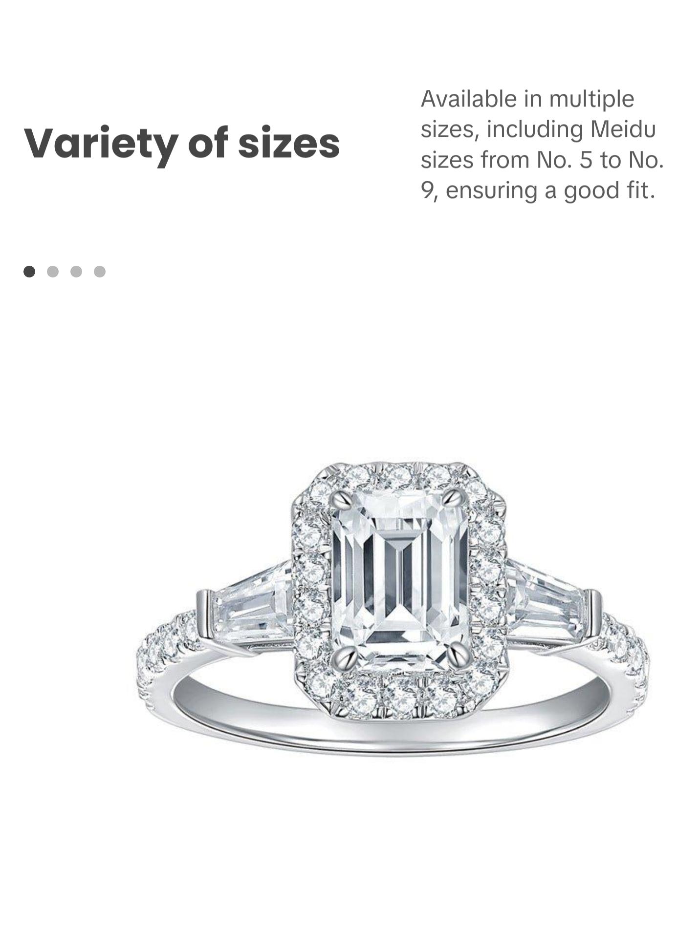 925 Sterling Silver D-color Emerald Cut Moissanite Ring