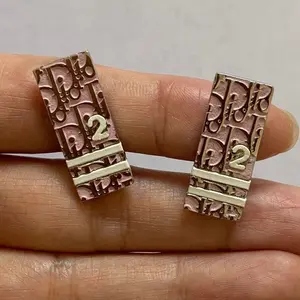 Pre-owned Christian Dior pink white silver trotter earrings rectangular shape with COA