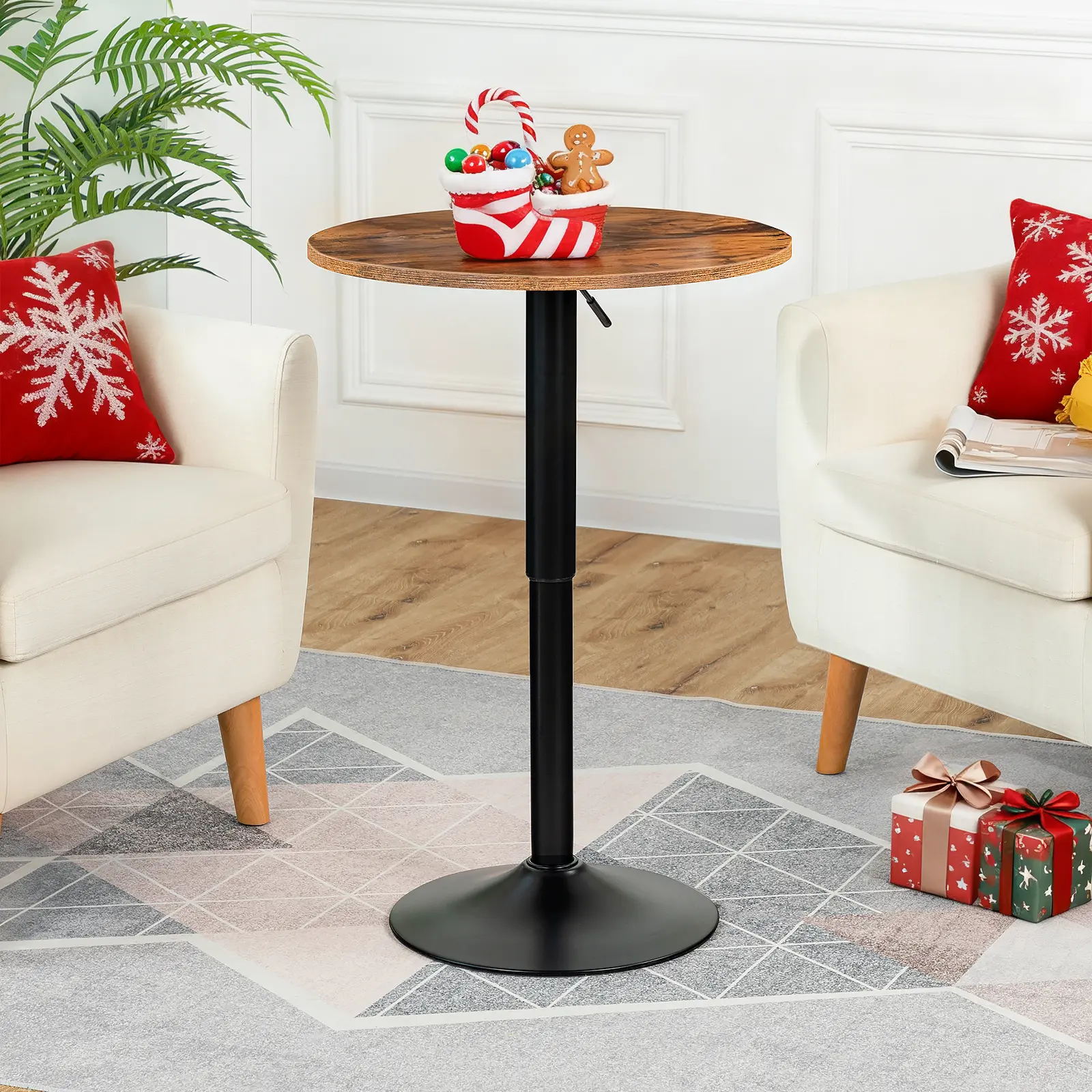 HOOBRO Height-Adjustable Round Pub Table，27-35.4 Inches Bar Table, Cocktail Table with Sturdy Base, Modern Style, Easy to Assemble, Suitable for Small Space, Rustic Brown Patio Outdoor Furniture